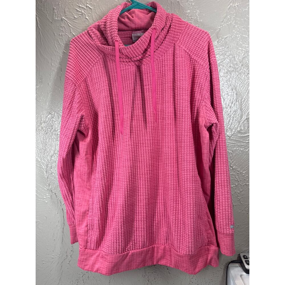 Columbia Women's Fleece Pullover Pink Lightweight Collar‎ Drawstring Size Large